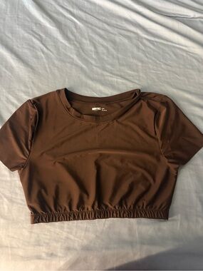 aerie Chocolate Brown Cropped Short Sleeve Top